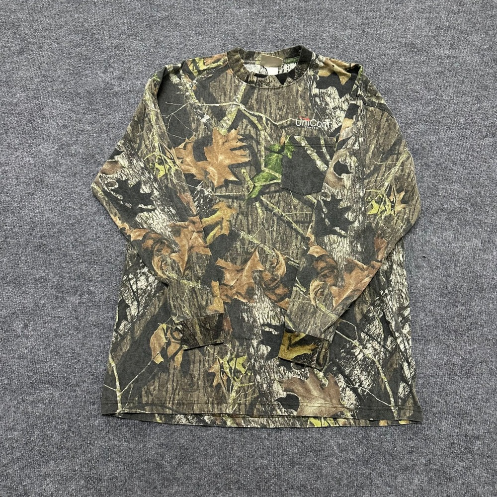Unicom Long Sleeve Shirt Mens Size XL Camo Real Tree Pocket Nextel Graphic Tee